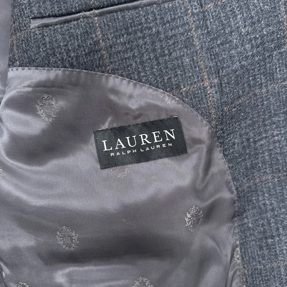 Lauren Ralph Lauren Mens Blazer 46R Charcoal Plaid Wool Sport Coat Old Money
